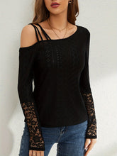 Load image into Gallery viewer, 5374-Asymmetrical Off-Shoulder Lace Patchwork Top-BLACK
