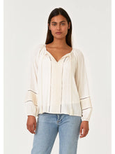Load image into Gallery viewer, 5045-Metallic Pinstripe Long Sleeve Peasant Blouse-NATURAL
