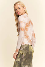 Load image into Gallery viewer, 5524-Tie Dyed Mesh Peace Studs Lettuce Hem Detail Top
