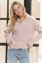 Load image into Gallery viewer, 4892 -BUTTON Up Hoodie Ribbed Cuffs Sweater-pink
