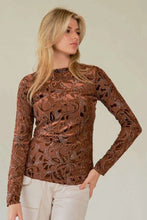 Load image into Gallery viewer, 5523-Mesh Patern Printed Long Sleeve Layering Top-BROWN
