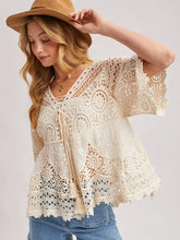 Load image into Gallery viewer, 6122- Boho Sheer Crochet Lace Top with Tassels
