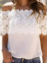 Load image into Gallery viewer, 5850-Lace Patch Off Shoulder Top-WHITE

