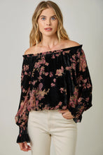 Load image into Gallery viewer, 6578- Velvet Burnout On/Off Shoulder Blouse-FLORAL
