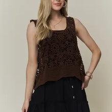 Load image into Gallery viewer, 6335- Crochet Floral Tank Top-COFFEE
