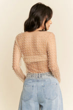 Load image into Gallery viewer, 5527-Bead and Pearl Embellished Long Sleeves Mesh Top-NUDE
