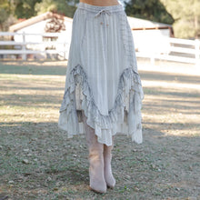 Load image into Gallery viewer, 6040- Rustic Bohemian: Asymmetrical Embroidered Midi Skirt
