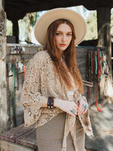 Load image into Gallery viewer, 5973-Crochet Floral Petal Kimono Wrap-MOCHA
