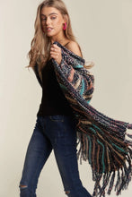 Load image into Gallery viewer, 4770-FRINGE HEM MULTI STRIPE CARDIGAN-NAVY
