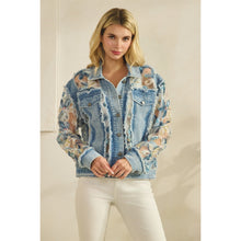 Load image into Gallery viewer, 5864-Denim Jacket with Floral Organza Inset-MULTI
