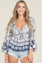 Load image into Gallery viewer, 5291-V Neck Twist Front Eyelet Embroidered Flare-BLUE
