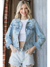 Load image into Gallery viewer, 4517-Cropped Denim Jacket with Asymmetric Seam
