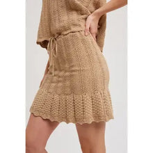 Load image into Gallery viewer, 6314- Knit Sweater Drawstring Mini Skirt with Lining-LATTE
