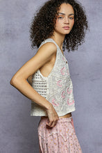 Load image into Gallery viewer, 5962- POL-V Neck Sleeveless Floral Embroidered Crochet Vest Top-PINK
