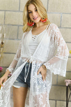 Load image into Gallery viewer, 4151-LACE &amp; CROCHET SLEEVE LONG KIMONO-WHITE
