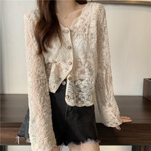Load image into Gallery viewer, 5384-Women&#39;s Lace Sheer Cardigan Shrug-BEIGE
