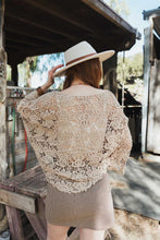 Load image into Gallery viewer, 5973-Crochet Floral Petal Kimono Wrap-MOCHA
