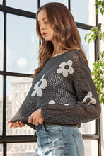 Load image into Gallery viewer, 5935-Lightweight Floral Sweater Top-CHARCOAL
