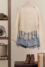 Load image into Gallery viewer, 5343-Boat Neck Fishnet Sweater with Fringe Detail
