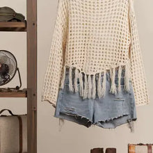 Load image into Gallery viewer, 6186- Boat Neck Fishnet Sweater with Fringe
