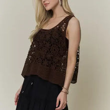 Load image into Gallery viewer, 6335- Crochet Floral Tank Top-COFFEE
