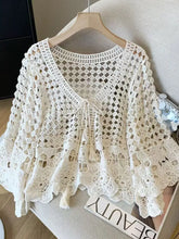 Load image into Gallery viewer, 5915- Crochet Open-Front Cardigan-BEIGE ONE SIZE

