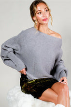 Load image into Gallery viewer, 4782-Boat Neck Elegant Ribbed Knitted Solid Loose Sweater -GREY
