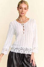Load image into Gallery viewer, 5240-Solid Crochet Bottom Detail Textured Knit Sweater-WHITE
