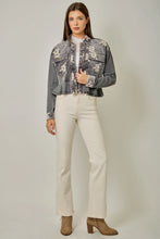 Load image into Gallery viewer, 6731- Embroidered Mixed Media Jacket-WASHED BLACK
