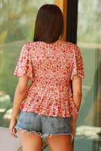 Load image into Gallery viewer, 5290-V Neck Smocked Bodice Lurex Threads Top-RED
