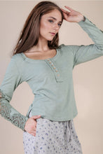 Load image into Gallery viewer, 5845-Sleeve Lace Trim Solid Knit Top-SAGE
