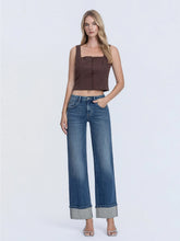 Load image into Gallery viewer, 5763- FLYING MONKEY-Mid Rise Silver Cuffed Slim Wide Jeans

