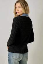 Load image into Gallery viewer, 6577- Denim Mix Textured Knit Henley Top-BLACK
