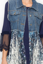Load image into Gallery viewer, 5371-Cropped Denim Vest with Lace -NAVY
