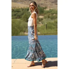 Load image into Gallery viewer, 6252-Printed Maxi Skirt with Slit and Smocked Waist-BLUE
