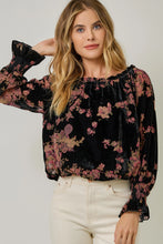 Load image into Gallery viewer, 6578- Velvet Burnout On/Off Shoulder Blouse-FLORAL
