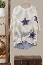 Load image into Gallery viewer, 5345-Distressed Star Knit Pullover-CREAM
