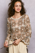 Load image into Gallery viewer, 5811- POL  Floral Weave Knit Long Sleeve Crochet Top-BROWN
