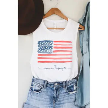 4461--Never Forget Mineral Graphic Tank Top-WHITE