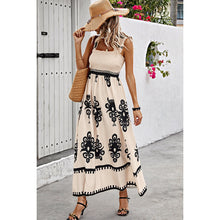 Load image into Gallery viewer, 4978-Ruched Square Neck Sleeveless High Waist Dress-beige/black
