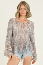 Load image into Gallery viewer, 6598- V Neck Fringe Hem Pullover Sweater-BROWN

