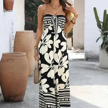 Load image into Gallery viewer, 6106- Black Floral Strapless Backless Wide Leg Jumpsuit
