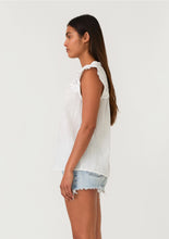 Load image into Gallery viewer, 5189-Cotton Eyelet Cap Sleeve V Neck Top-WHITE
