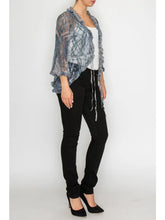 Load image into Gallery viewer, 6206- Sparkly Lace Cardigan with Ties and Ruffles Denim
