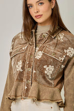 Load image into Gallery viewer, 6732- Embroidered Mixed Media Jacket-WASHED TOFFEE
