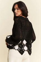 Load image into Gallery viewer, 5234-Crochet V Neck Long Sleeve Knit Sweater Top-BLK
