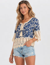 Load image into Gallery viewer, 6412- Boho Embroidery Lace Tie-Neck Tassel Blouse
