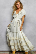 Load image into Gallery viewer, 5803- POL Ruffle Trim V-Neck Embroidery Sequins Tassel Long Dress

