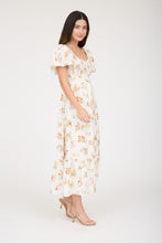 Load image into Gallery viewer, 6009- Floral Bell Sleeve Smocked Bust Midi Dress-IVORY
