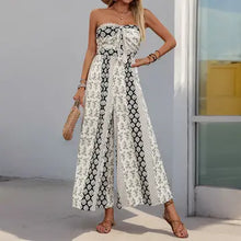 Load image into Gallery viewer, 6107- Strapless Smocked Romper Tube Top Jumpsuit-BLK/WHT
